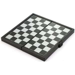 A folded black and white checkered game board with a slim design. Features a logo on the side.