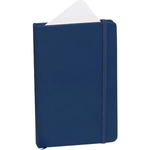 A navy Kine Notepad with a sleek cover and an elastic band closure, featuring a white corner pocket.