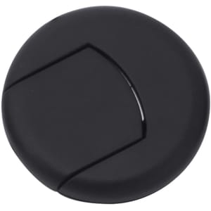 A black, circular device with a sleek design, featuring a subtle groove across its surface.