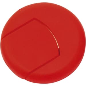 A red Apek Card Reader with a sleek, round design. It features a subtle cut-out segment on one side and a logo.