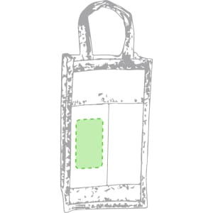 A grey and green tote bag with a pocket and two handles, featuring a subtle textured design.