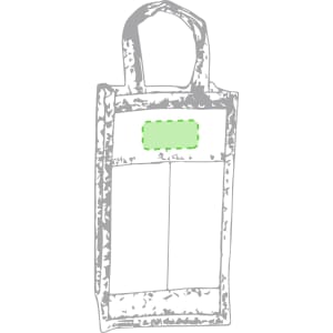 A grey tote bag with two handles and a front pocket, featuring a space for a logo or branding.