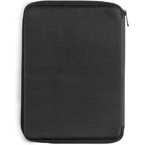 A black zippered index folder with a textured finish, featuring no visible logos or branding.
