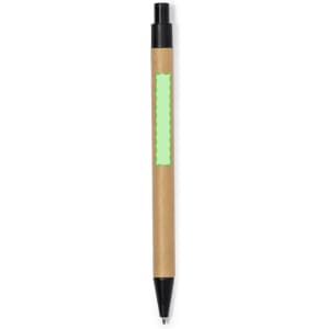 A brown pen with a black cap and a green area for branding or labelling. It features a simple design.