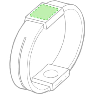 A green silicone wristband with a square section for design or branding. Features a smooth, flexible structure.