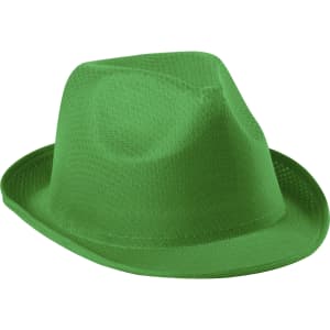 A green brim hat with a textured design, featuring a circular crown and a slightly curved brim.