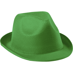 A green brim and bucket hat with a textured fabric and a logo on the side.