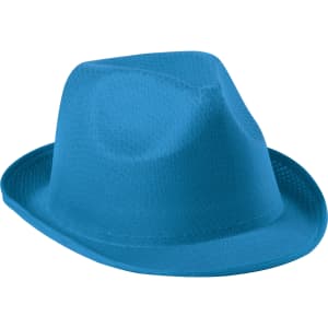 A bright blue brim and bucket hat with a structured, soft design and a subtle logo.