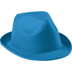 A bright blue brim hat featuring a structured design and a logo. Ideal for sunny days or casual outings.