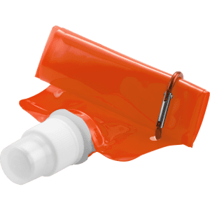 A drink bottle in vibrant orange with a white cap and a clip for easy carrying.
