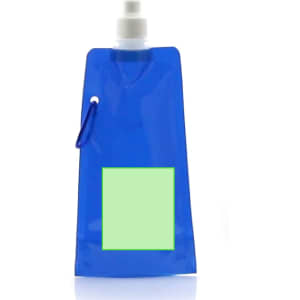A drink bottle in vibrant blue with a spout and a loop for easy handling. It features a blank area for custom design.