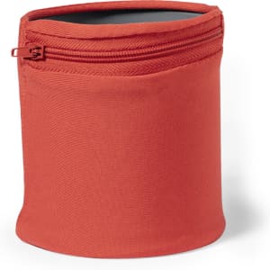 An orange silicon wristband with a zippered pocket, designed for exhibitions and events.