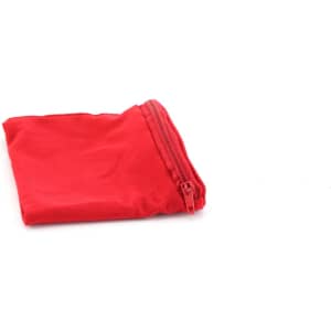 A small red pouch with a zip closure, made from a soft fabric material.