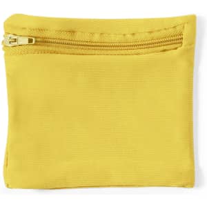 A yellow pouch with a small zippered opening, made from fabric. It has no visible logos or branding.