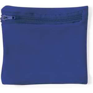 A blue zippered pouch with a smooth surface, suitable for various small items. It features a discreet zipper closure.