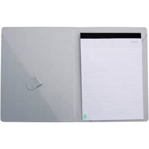 A grey Vimaz Folder featuring an internal notepad and a closure. It has a sleek, professional design.