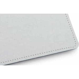 A grey Vimaz Folder with a textured surface and neat stitching along the edges. It features a logo.