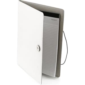 A white Vimaz Folder with a button closure and a notepad featuring lined pages inside.