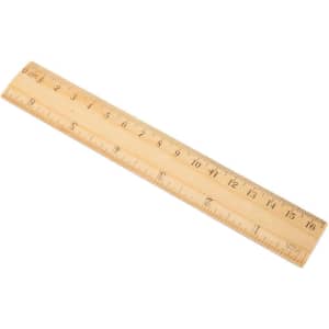 A wooden ruler with metric measurements, featuring clear markings from 1 cm to 30 cm. It has a natural finish.