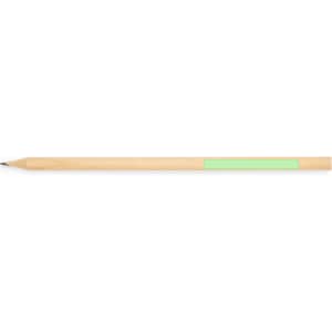 A wooden pencil with a sharpened tip and a light green label. The pencil has a simple, natural finish.