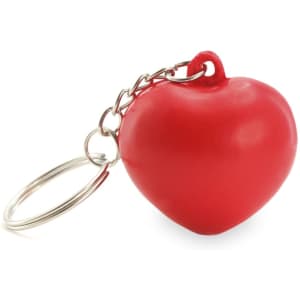 A red heart-shaped keyring with a metal chain and ring, featuring a smooth, glossy finish.