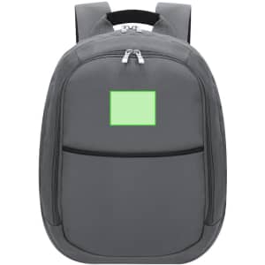 A grey Eris Backpack with a front pocket and a blank area for branding or customisation.