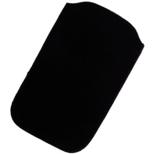 A black phone wallet with a sleek design and rounded edges. It has a logo but no visible text.