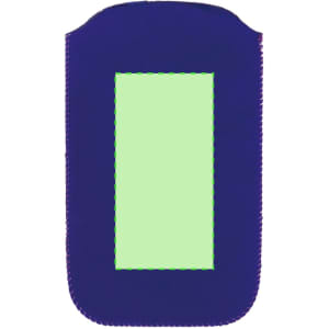 A navy blue phone wallet with a clear front pocket for identification or cards. It has a simple, sleek design and a logo.