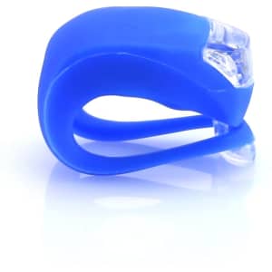 A blue silicone Myrto Torch keyring with a clear light at one end and a simple loop design.