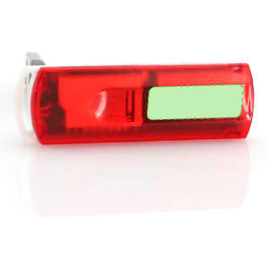 A red card reader with a white side and a blank area for branding.