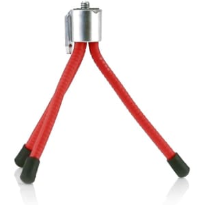 A red universal tripod with flexible legs and rubber feet, featuring a metal connector at the top.