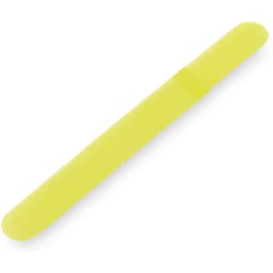 A bright yellow organizer band designed for tidying cables, featuring a simple elongated shape and textured surface.