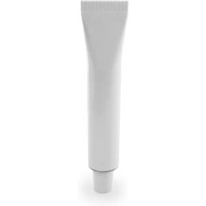 A white pen tube with a textured tip, featuring a logo on its surface.