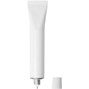 A white tube of pen ink with a silver nozzle and a matching screw cap.