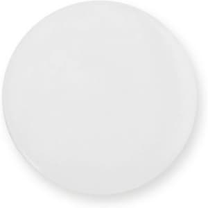 A round, white lapel pin with a smooth, glossy finish and a small logo. Ideal for exhibitions and events.