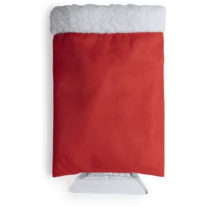 A Dasha Ice Scraper in red with a white, fluffy upper section. It features a clear scraper base and a logo.