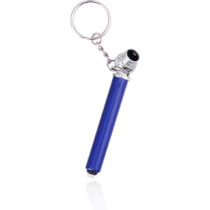 A blue pressure gauge designed as a keyring with a silver-toned connector. It includes a keychain attachment.