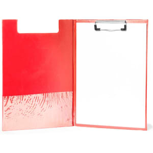 A red Clasor Folder with a glossy finish, featuring a clipboard on the inside and an open design.