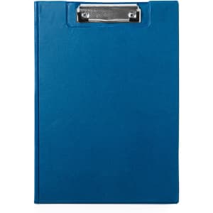 A blue Clasor Folder with a metallic clip at the top, designed for organisation in office and business settings.