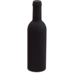A black wine bottle with a smooth, matte finish. The bottle features a fitted cap and has a sleek silhouette.