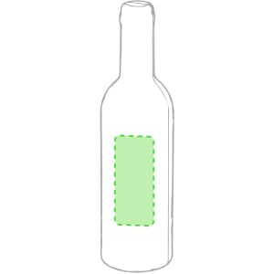 A green outlined wine bottle with a blank label, featuring a standard bottle shape and neck.