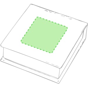 A square notepad with a green cover and a logo, featuring a simple, sleek design.