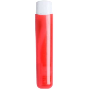 A red toothbrush with a white cap. The product features a simple design and a smooth finish.
