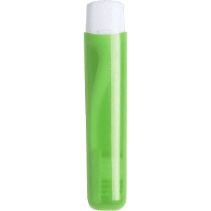 A green toothbrush with a white cap, featuring a sleek design and a visible logo.