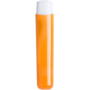 An orange toothbrush with a white cap, featuring a sleek design and a smooth finish.