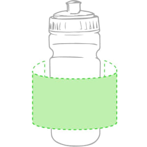 A drink bottle featuring a transparent design with a green sleeve and a screw-on lid. It has a logo on the body.