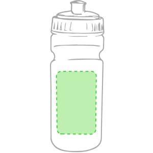 A drink bottle in transparent design with a green accent and a screw-top lid, featuring a blank space for branding.
