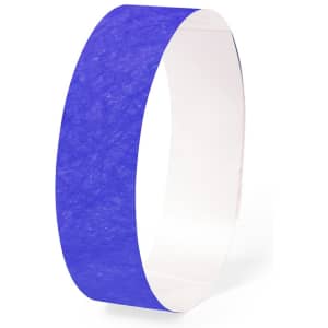 A blue wristband made from paper material, designed for event access, featuring a smooth finish.