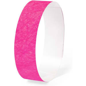 A bright pink event wristband with a smooth texture, designed for exhibitions and events. It features a branding area.