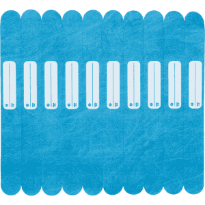 A blue wristband with multiple segments and a white branding area, designed for events and exhibitions.